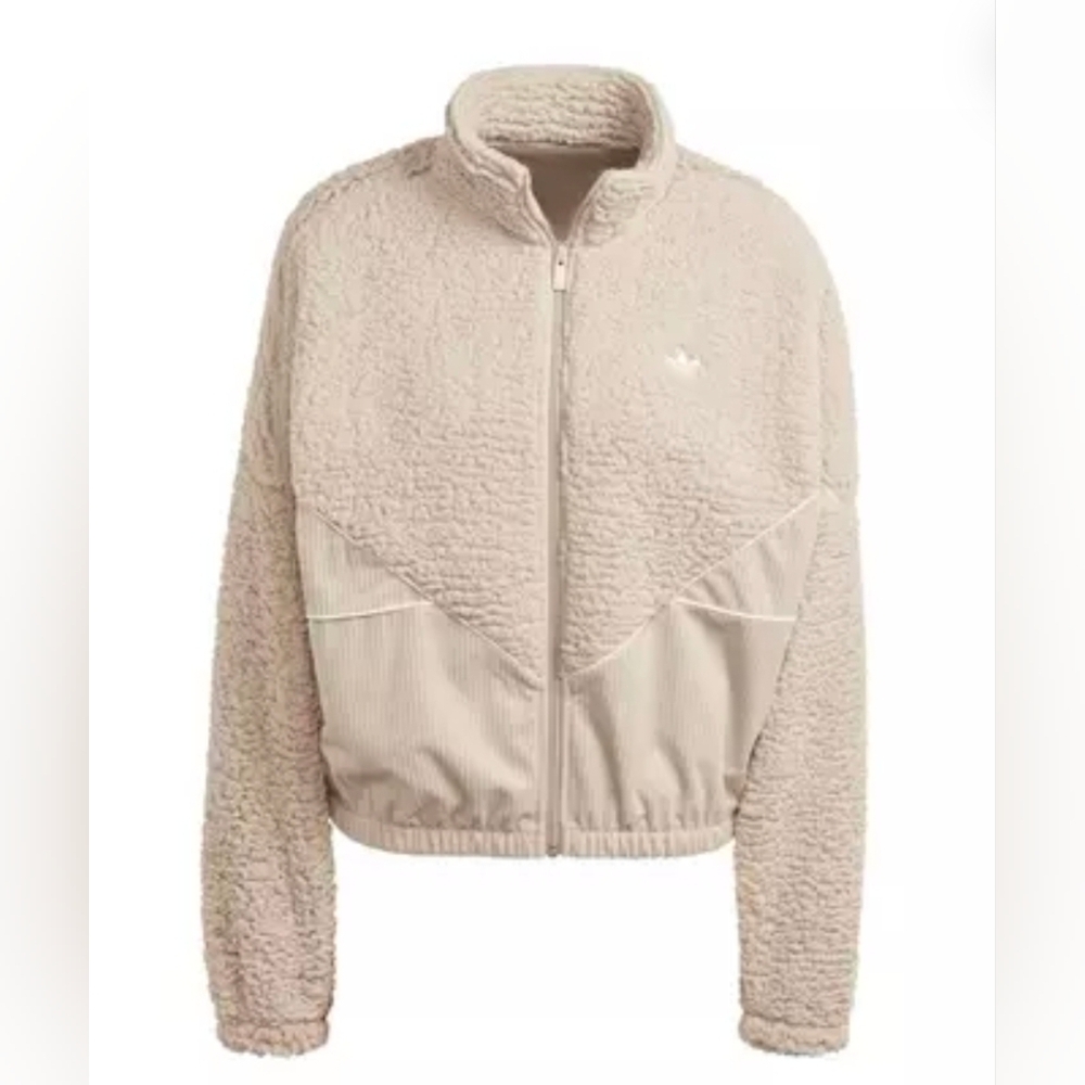 adidas Women's Adicolor Corduroy Fleece Mix Jacket in Beige